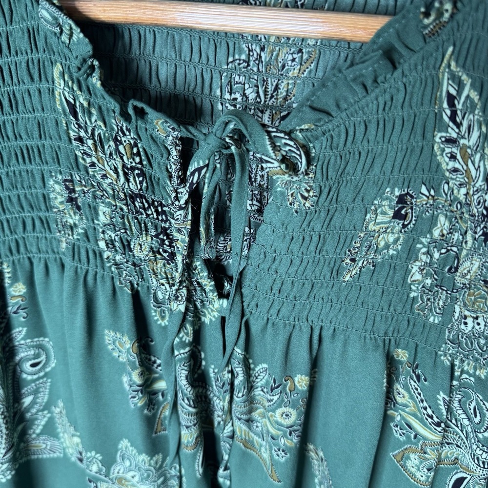 Rose + Olive Tunic Top 1X Floral Smocked Cottagecore Peasant Boho Button Front - Picture 4 of 10
